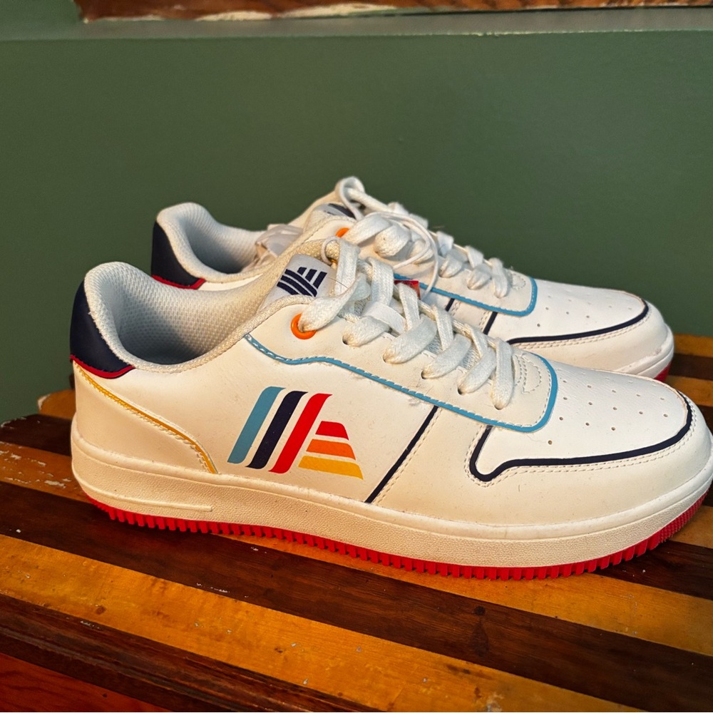 White Sneakers with Blue Pattern